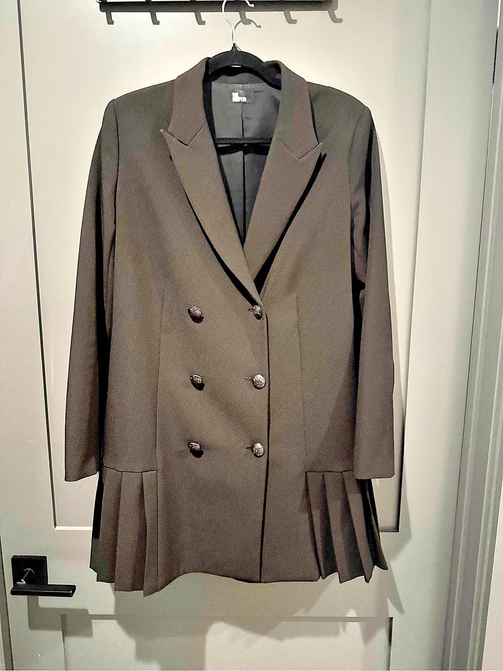 The Kooples Double-Breasted Pleated Hem Blazer Dress Black Double-Breasted